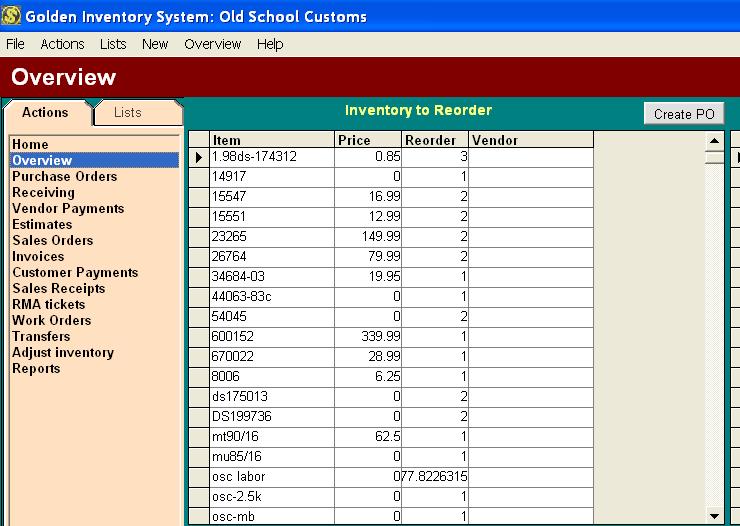 Reorder Inventory database