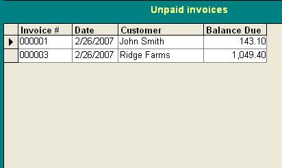 Unpaid invoices Inventory database